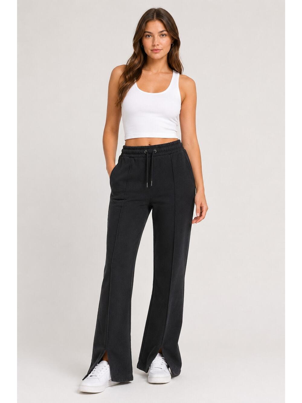 AsYou Exposed Seam Flare Split Hem Sweatpants Womens Size 4 New Cotton Black